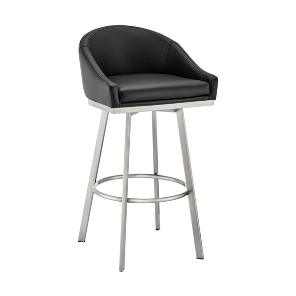 Armen Living Noran Swivel Counter Stool in Brushed Stainless Steel and Black Faux Leather 840254335752 - main